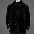 Men's Winter Middle-aged Lapel Golden Mink Leather Wool Coat - IVOIRART.COM