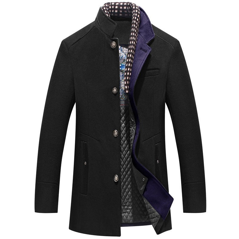 Men's Woolen Coat Thickened Scarf Collar Coat - IVOIRART.COM
