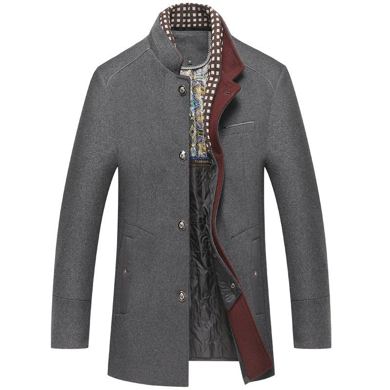 Men's Woolen Coat Thickened Scarf Collar Coat - IVOIRART.COM