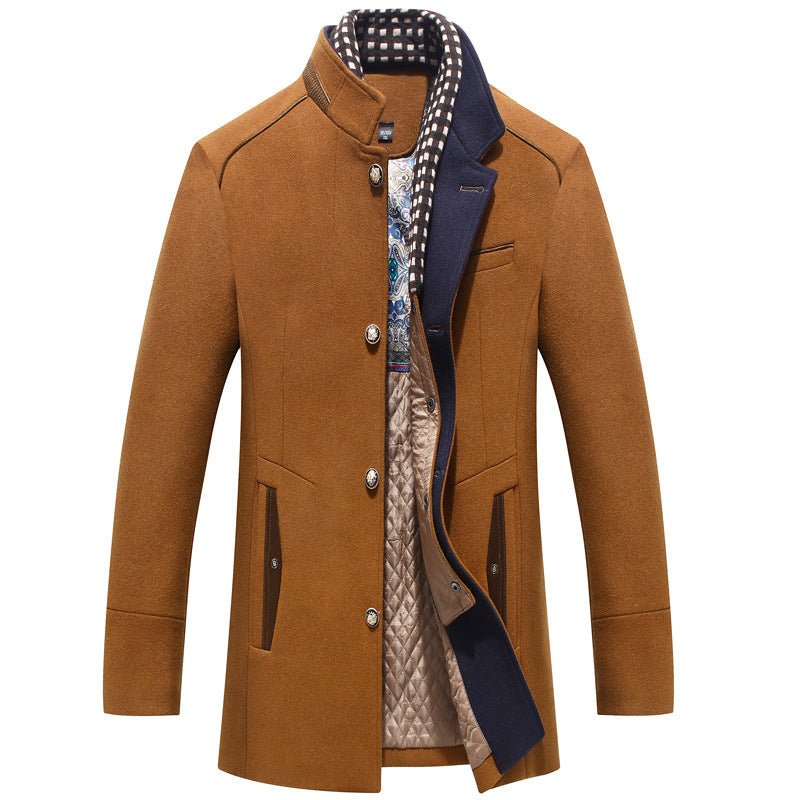 Men's Woolen Coat Thickened Scarf Collar Coat - IVOIRART.COM