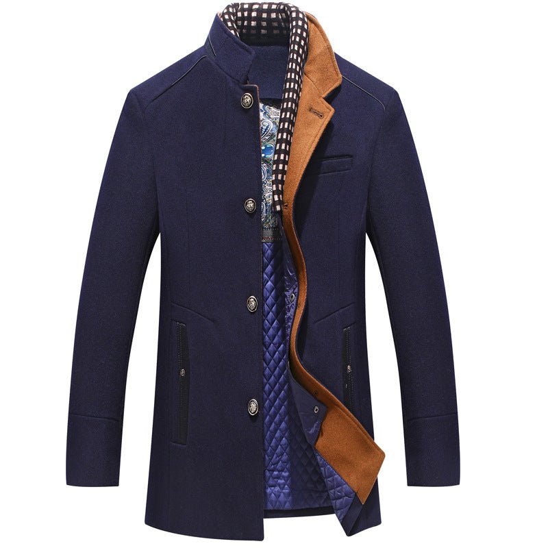 Men's Woolen Coat Thickened Scarf Collar Coat - IVOIRART.COM