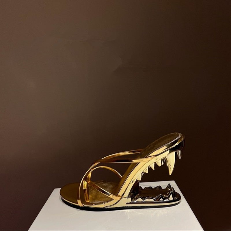 Metal High Heeled Fangs Sandals - IVOIRART.COM