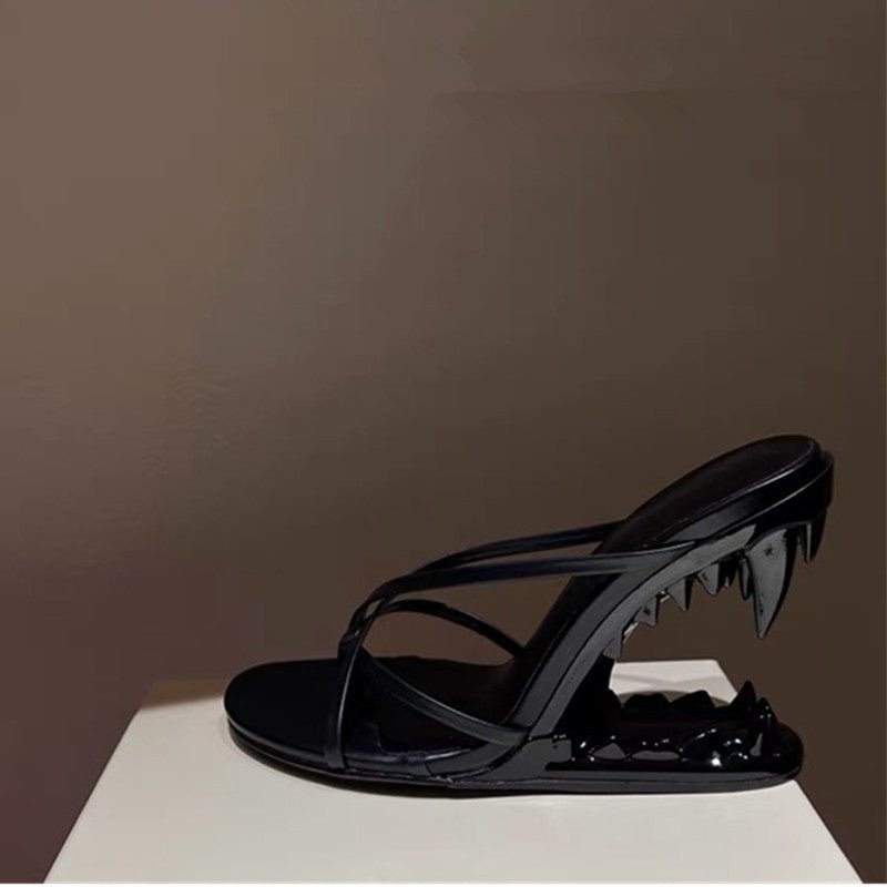 Metal High Heeled Fangs Sandals - IVOIRART.COM