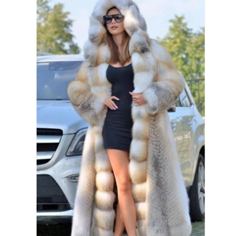 Mid-length Coat With Hooded European And American Faux Fur - IVOIRART.COM