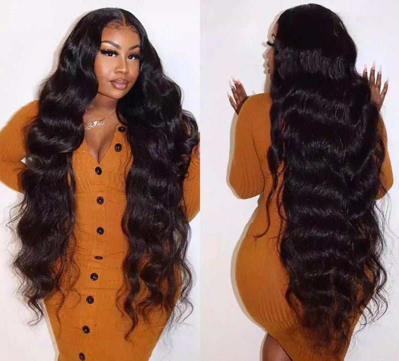 Mid-section Black Big Wavy Long Curly Hair Wig - IVOIRART.COM