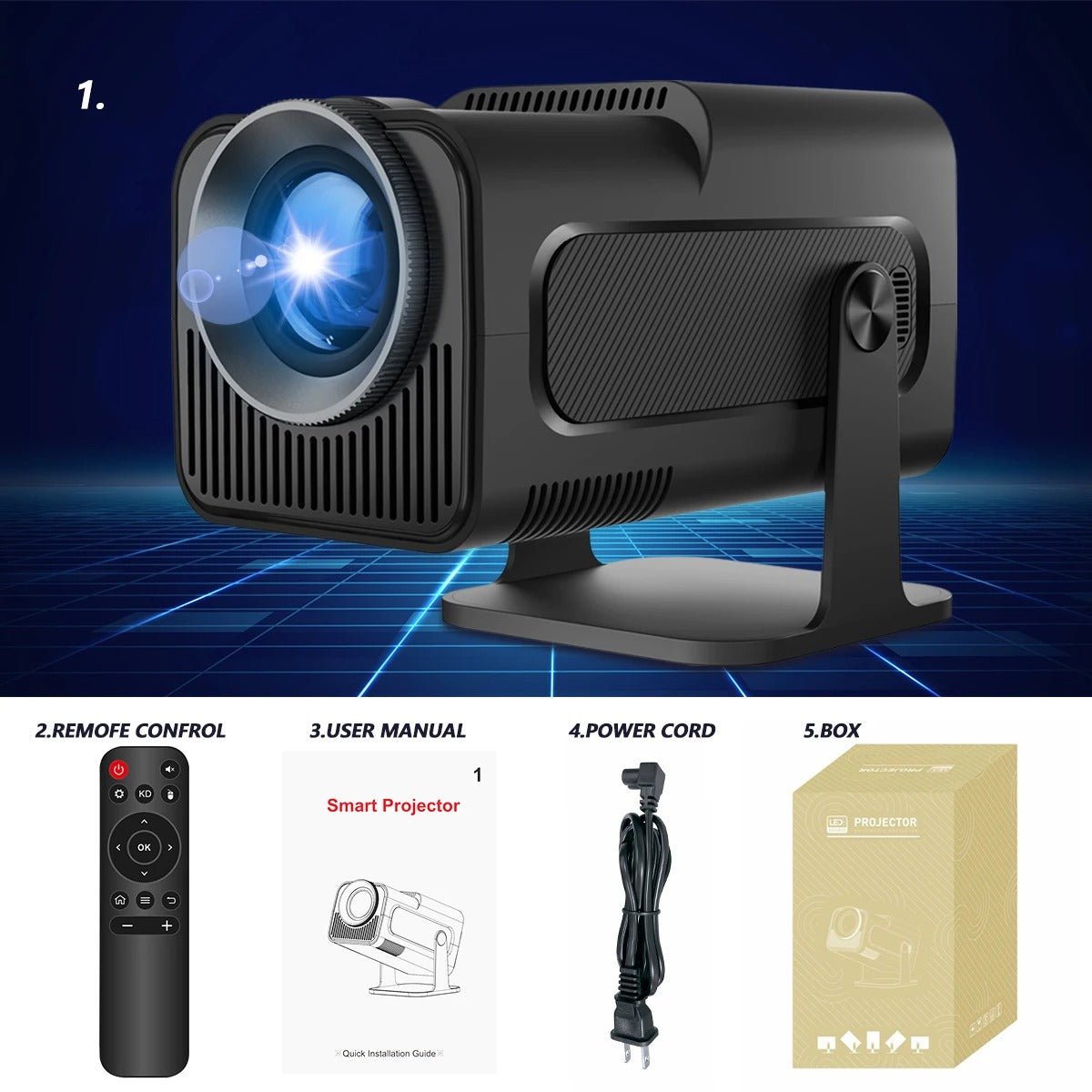 Mini projecteur 4K sans fil WiFi Smart 5G — 1080p 390 ANSI lumens, 60W, Android. - IVOIRART.COM