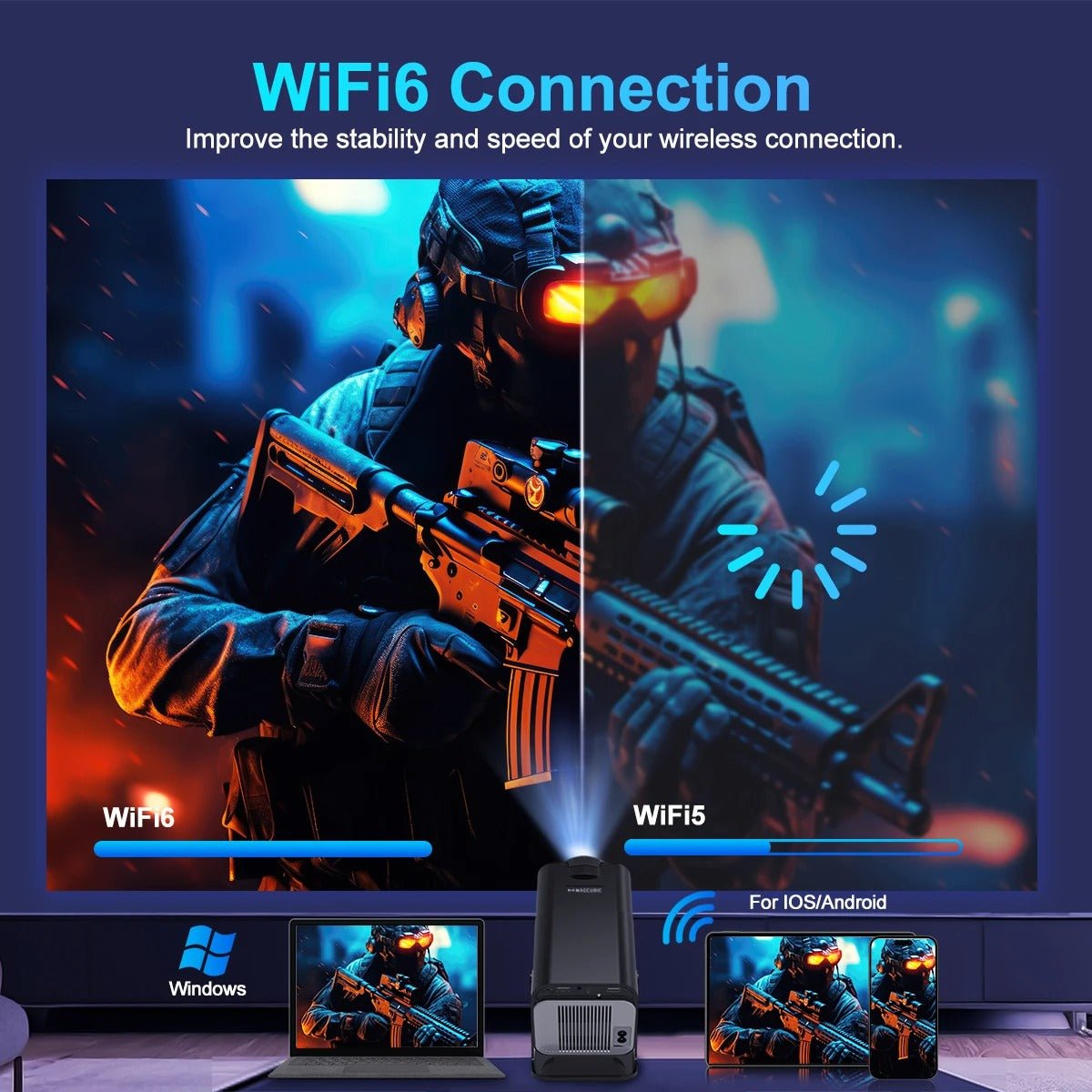 Mini projecteur 4K sans fil WiFi Smart 5G — 1080p 390 ANSI lumens, 60W, Android. - IVOIRART.COM