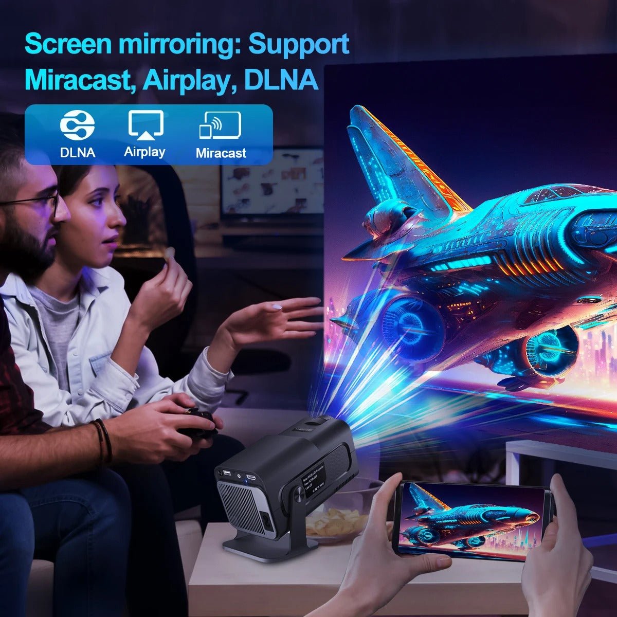 Mini projecteur 4K sans fil WiFi Smart 5G — 1080p 390 ANSI lumens, 60W, Android. - IVOIRART.COM