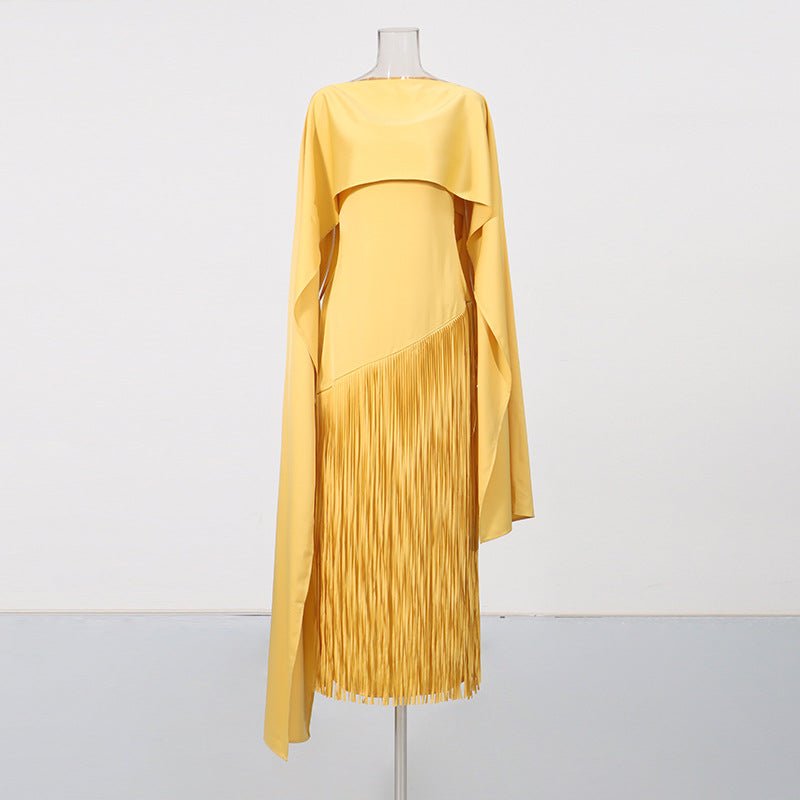 Misty Purple Asymmetrical Fringe Cloak-Style Evening Gown Long Dress - IVOIRART.COM