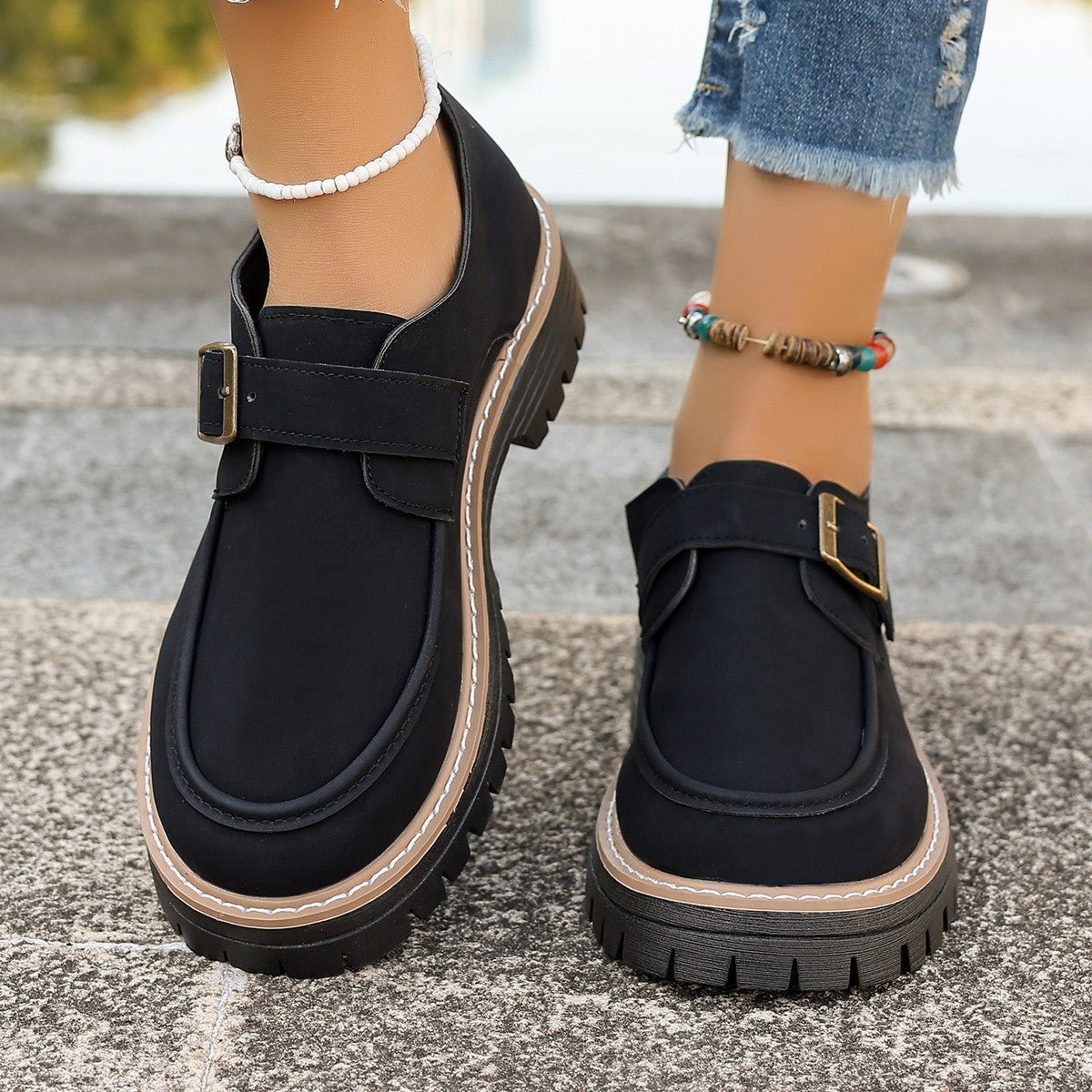 Mocassins à Boucle Mode pour Femmes Style Britannique Talon Épais Rehaussant Confort - IVOIRART.COM