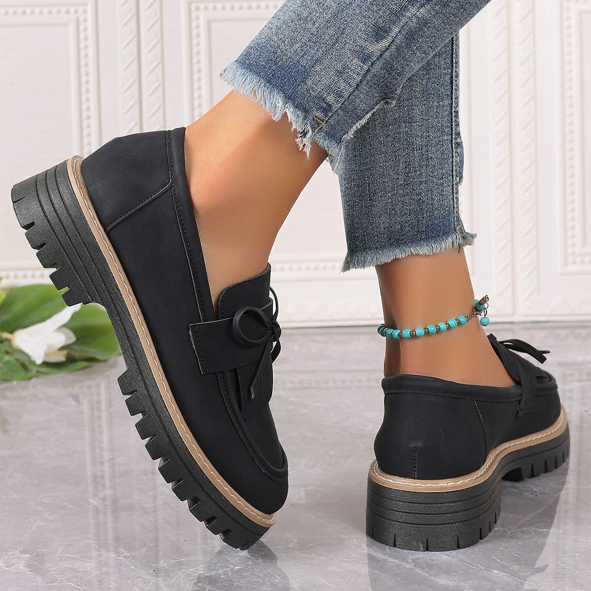 Mocassins à Boucle Mode pour Femmes Style Britannique Talon Épais Rehaussant Confort - IVOIRART.COM