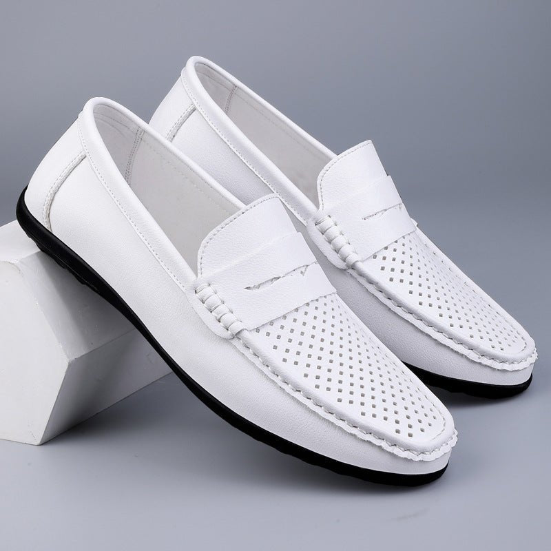 Mocassins homme cuir microfibre à perforations — confort plat, style polyvalent. - IVOIRART.COM