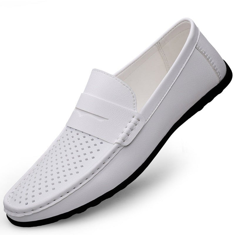 Mocassins homme cuir microfibre à perforations — confort plat, style polyvalent. - IVOIRART.COM