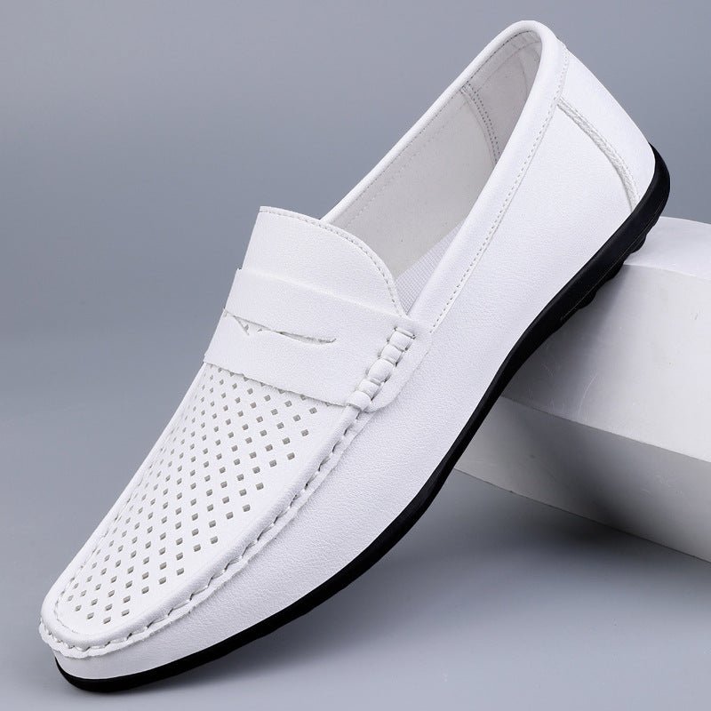 Mocassins homme cuir microfibre à perforations — confort plat, style polyvalent. - IVOIRART.COM