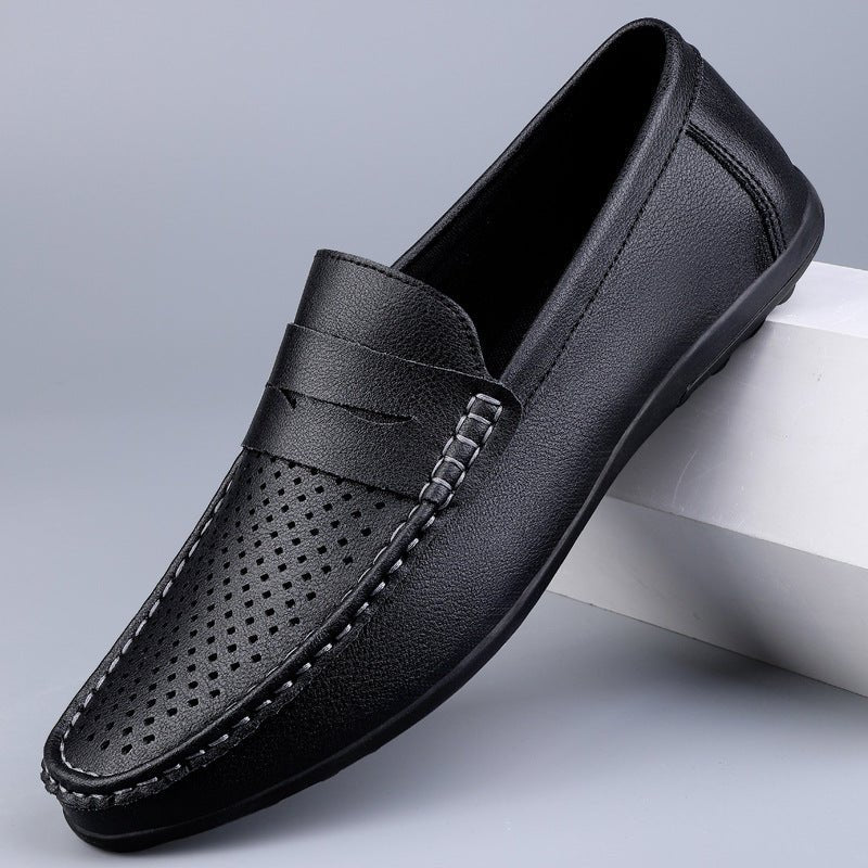 Mocassins homme cuir microfibre à perforations — confort plat, style polyvalent. - IVOIRART.COM
