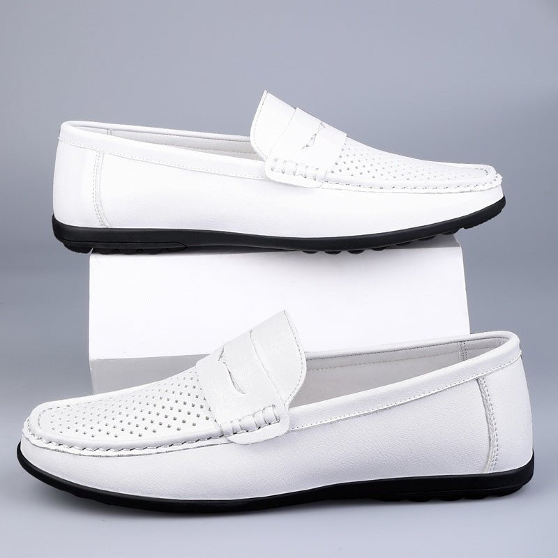 Mocassins homme cuir microfibre à perforations — confort plat, style polyvalent. - IVOIRART.COM