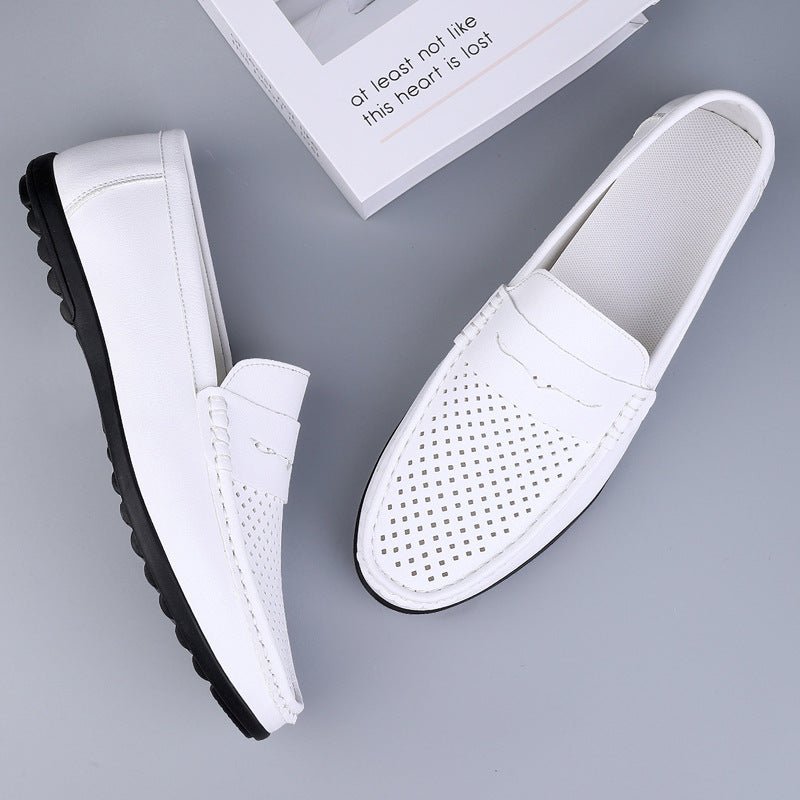 Mocassins homme cuir microfibre à perforations — confort plat, style polyvalent. - IVOIRART.COM