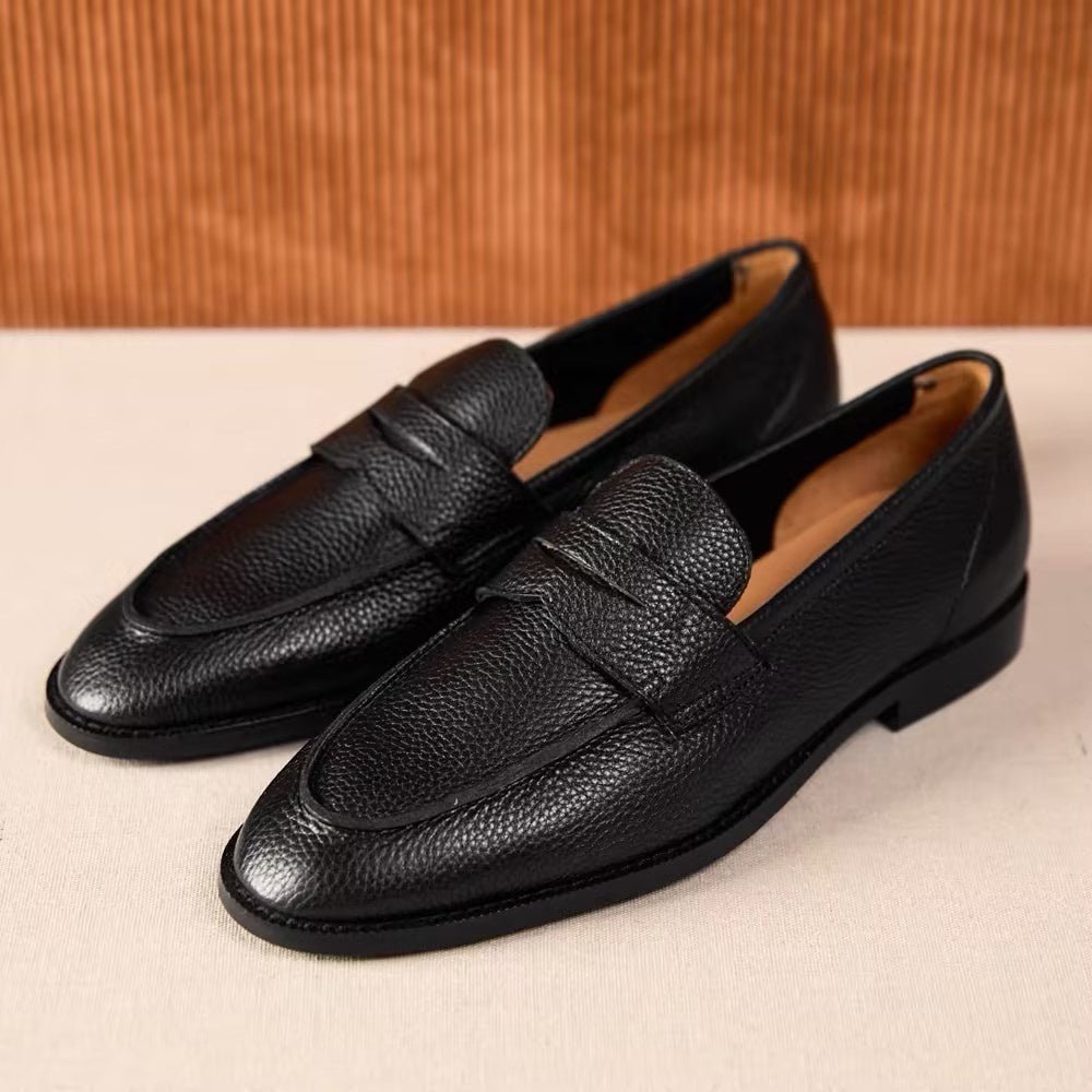 Mocassins homme cuir vachette grain litchi vintage British noir élégant chic mode - IVOIRART.COM