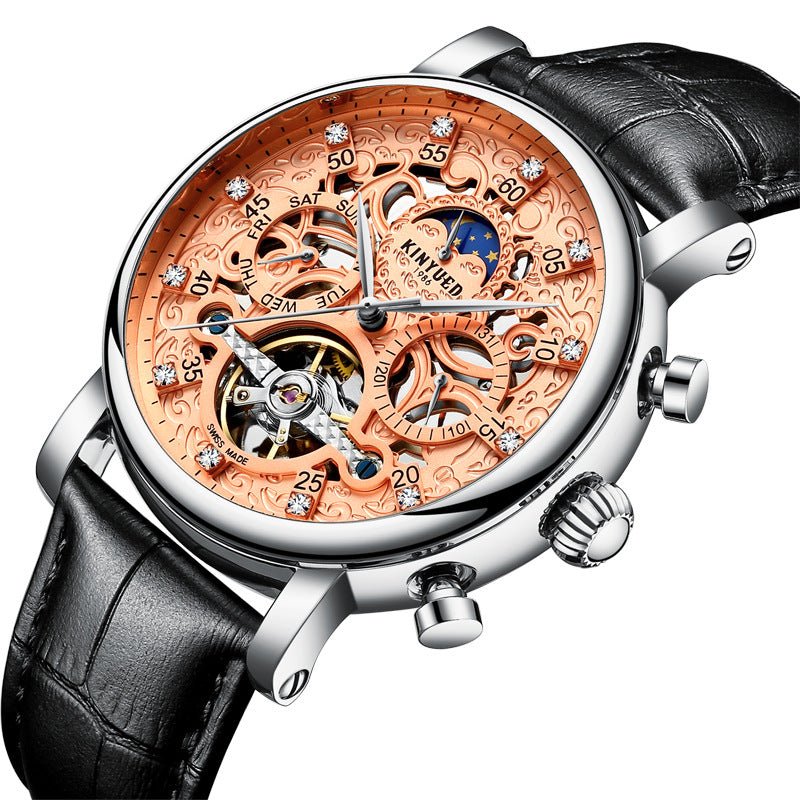 Montre automatique KINYUED authentique pour homme en cuir véritable ajourée mécanique - IVOIRART.COM
