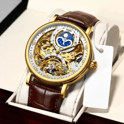 Montre automatique KINYUED authentique pour homme en cuir véritable ajourée mécanique - IVOIRART.COM