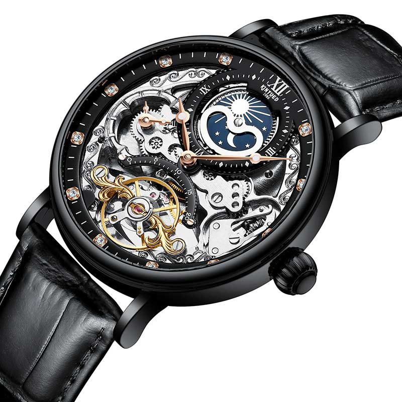 Montre automatique KINYUED authentique pour homme en cuir véritable ajourée mécanique - IVOIRART.COM