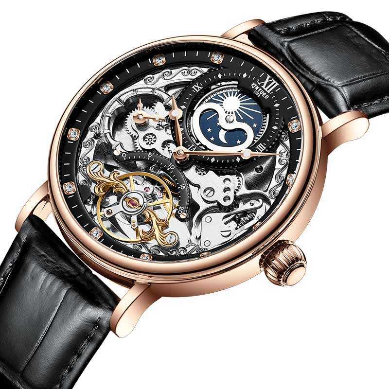 Montre automatique KINYUED authentique pour homme en cuir véritable ajourée mécanique - IVOIRART.COM