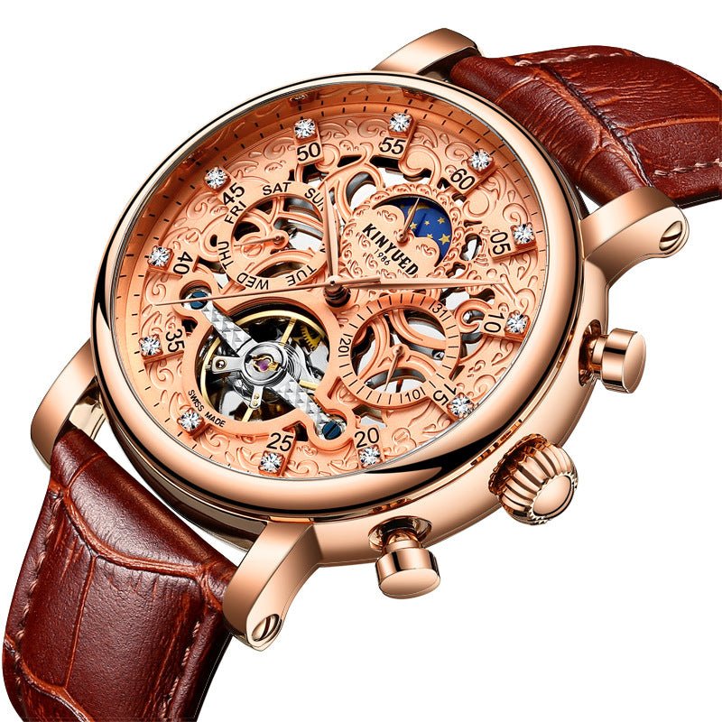 Montre automatique KINYUED authentique pour homme en cuir véritable ajourée mécanique - IVOIRART.COM