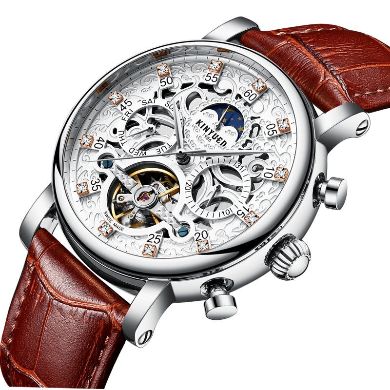 Montre automatique KINYUED authentique pour homme en cuir véritable ajourée mécanique - IVOIRART.COM