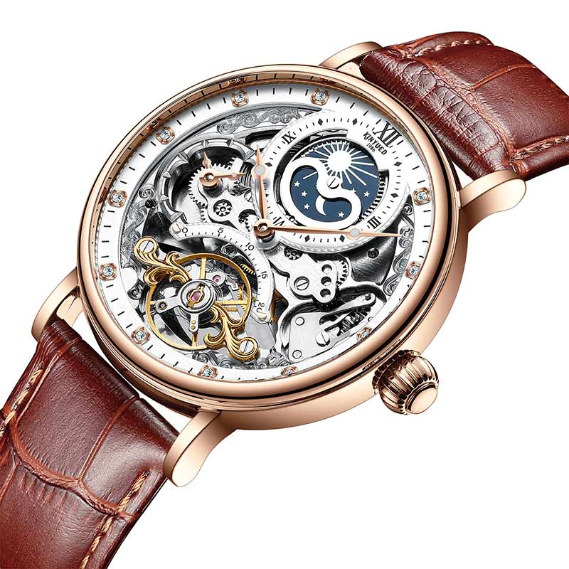 Montre automatique KINYUED authentique pour homme en cuir véritable ajourée mécanique - IVOIRART.COM
