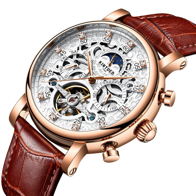Montre automatique KINYUED authentique pour homme en cuir véritable ajourée mécanique - IVOIRART.COM