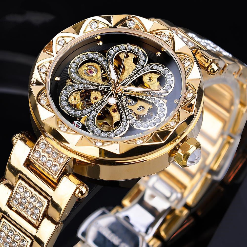 Montre Automatique Mécanique Forsining Femme Luxe Or Rose Strass Acier Inox - IVOIRART.COM