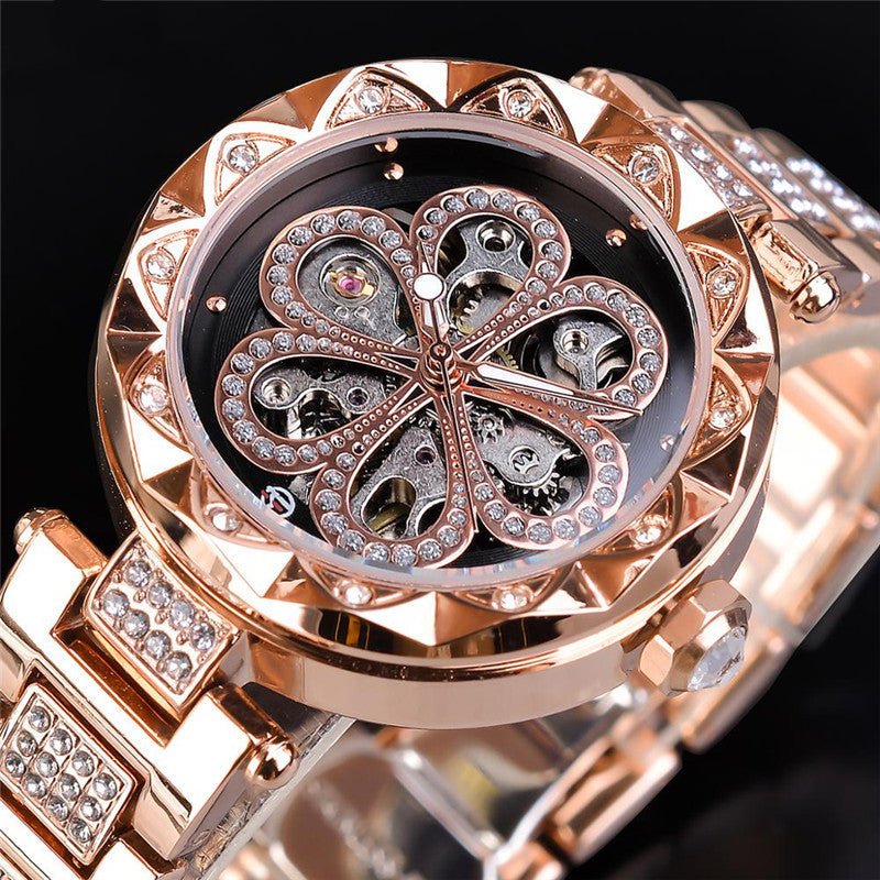 Montre Automatique Mécanique Forsining Femme Luxe Or Rose Strass Acier Inox - IVOIRART.COM