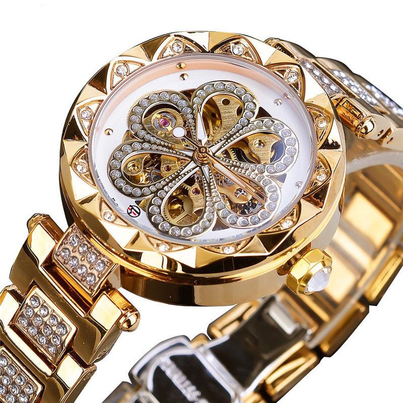 Montre Automatique Mécanique Forsining Femme Luxe Or Rose Strass Acier Inox - IVOIRART.COM