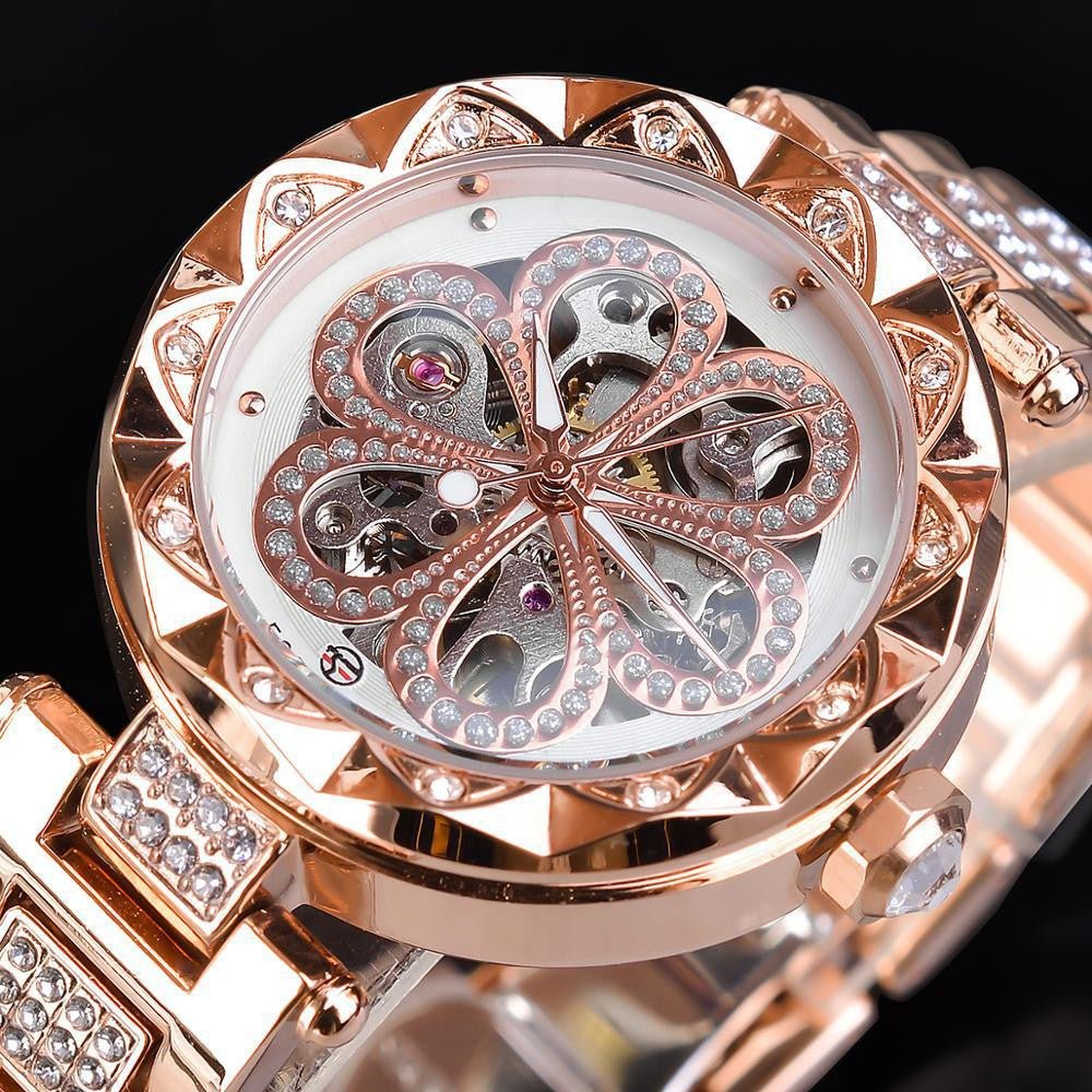Montre Automatique Mécanique Forsining Femme Luxe Or Rose Strass Acier Inox - IVOIRART.COM