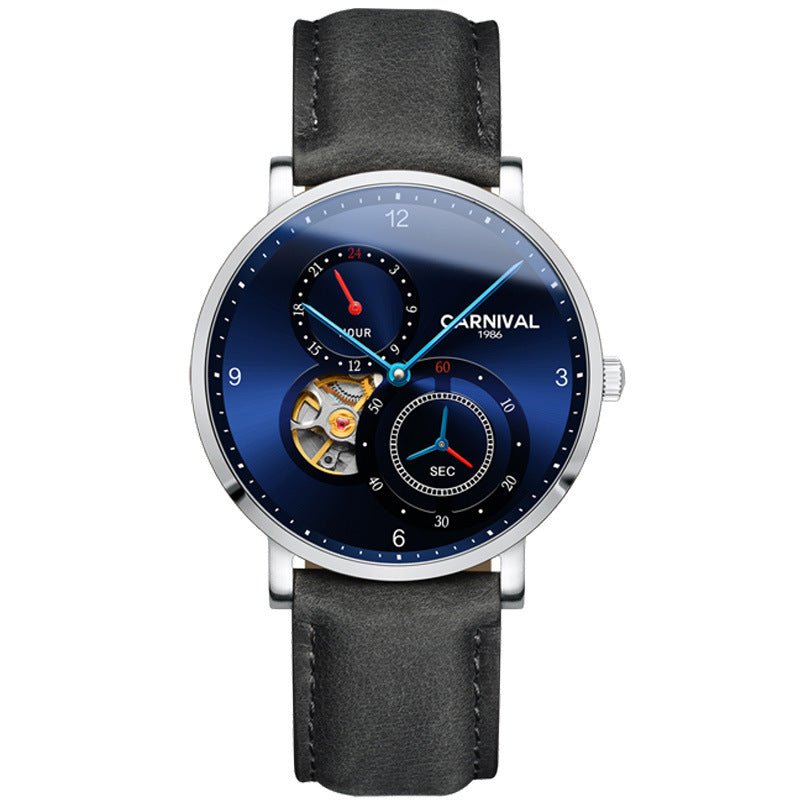 Montre automatique mécanique homme avec cadran ajouré et bracelet cuir - IVOIRART.COM