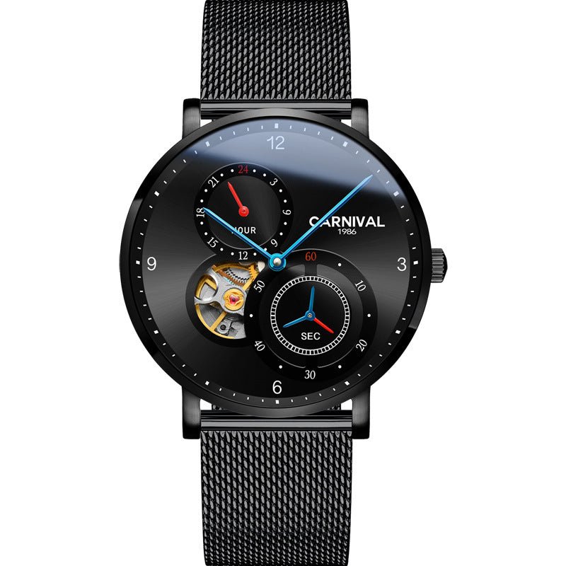 Montre automatique mécanique homme avec cadran ajouré et bracelet cuir - IVOIRART.COM