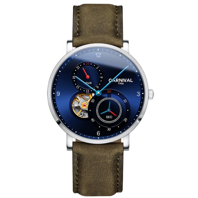 Montre automatique mécanique homme avec cadran ajouré et bracelet cuir - IVOIRART.COM