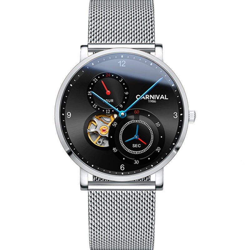 Montre automatique mécanique homme avec cadran ajouré et bracelet cuir - IVOIRART.COM
