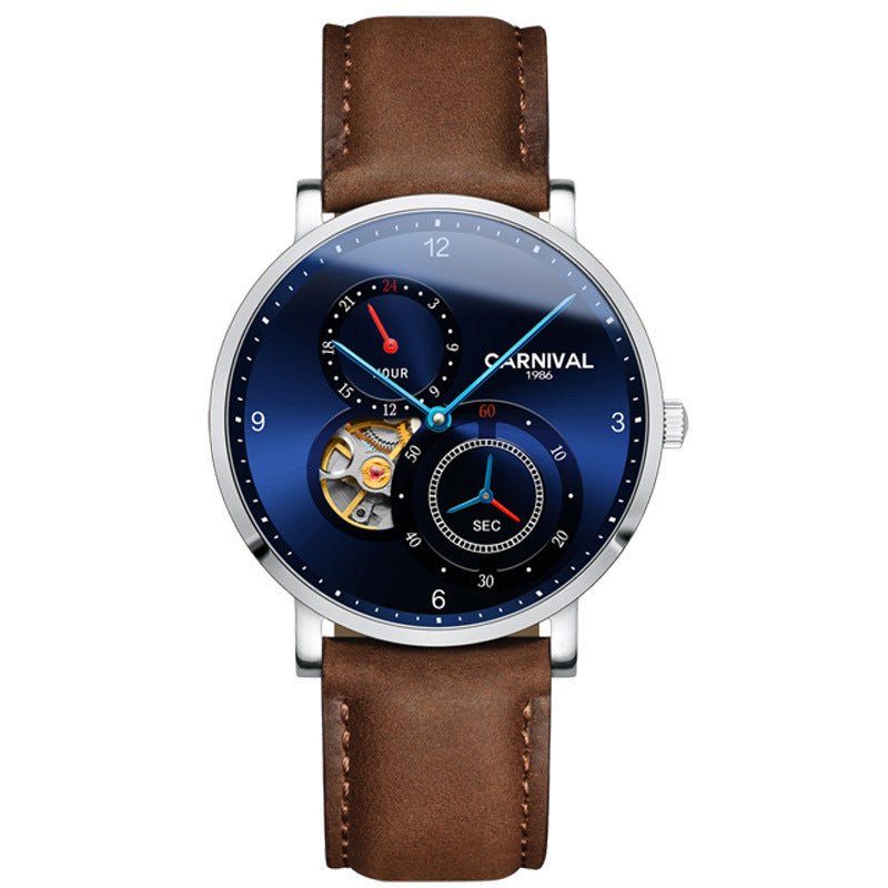 Montre automatique mécanique homme avec cadran ajouré et bracelet cuir - IVOIRART.COM