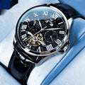 Montre automatique mécanique homme élégance affaires double calendrier acier et cuir - IVOIRART.COM