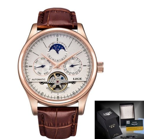 Montre Automatique Mécanique Homme LIGE avec Bracelet Étanche et Multifonctions - IVOIRART.COM