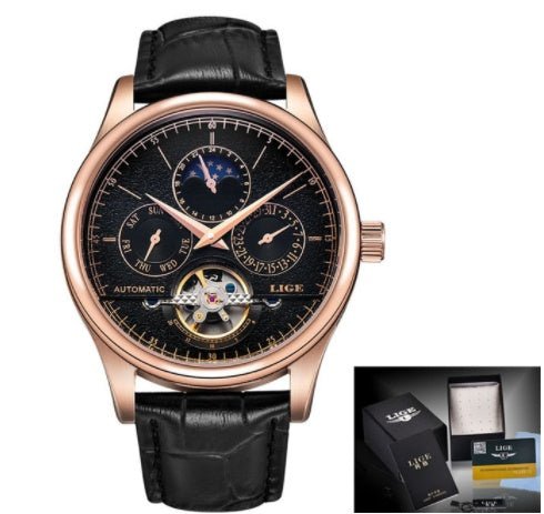 Montre Automatique Mécanique Homme LIGE avec Bracelet Étanche et Multifonctions - IVOIRART.COM