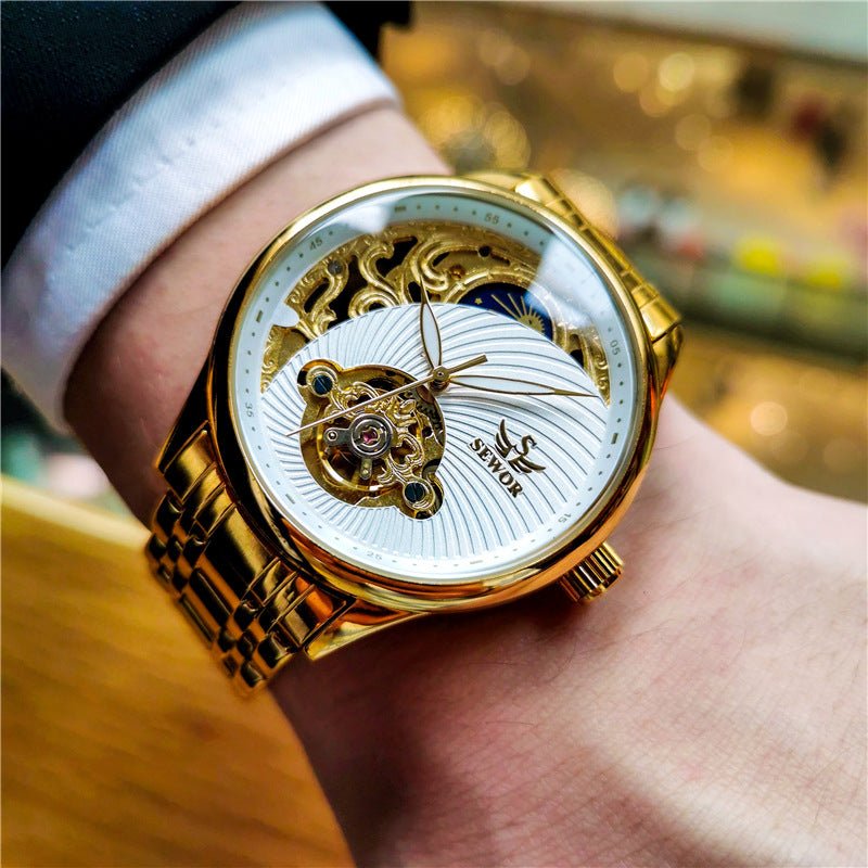 Montre Automatique Mécanique Homme Squelette Tourbillon Lumineuse 40mm - IVOIRART.COM