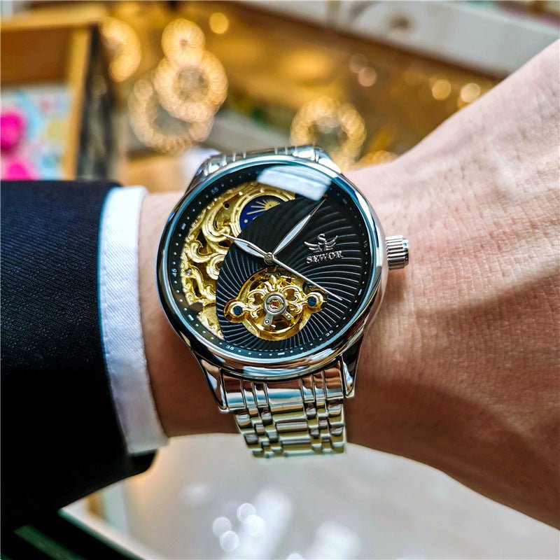 Montre Automatique Mécanique Homme Squelette Tourbillon Lumineuse 40mm - IVOIRART.COM