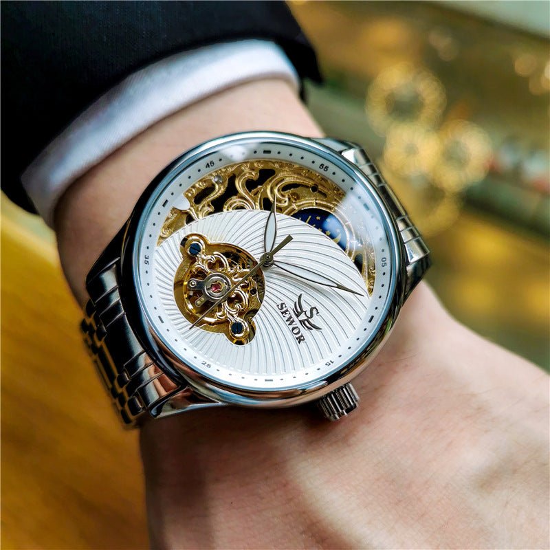 Montre Automatique Mécanique Homme Squelette Tourbillon Lumineuse 40mm - IVOIRART.COM