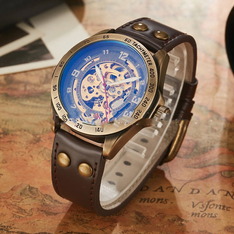 Montre automatique mécanique squelette avec cadran de 4,2 cm et bracelet de 23 cm - IVOIRART.COM