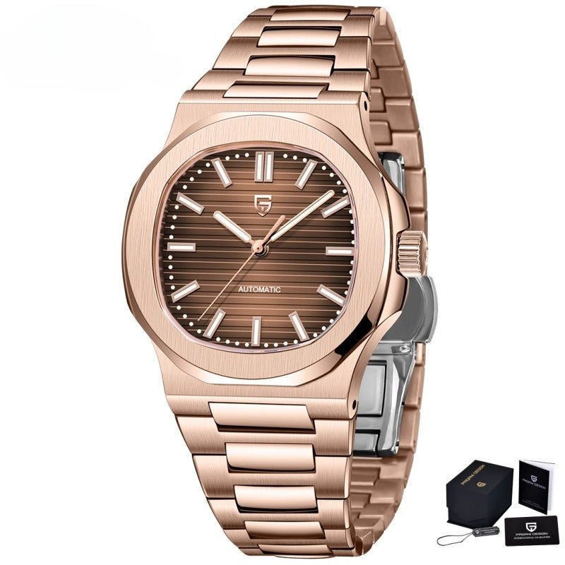 Montre - bracelet automatique étanche pour homme en acier inoxydable forme tonneau - IVOIRART.COM