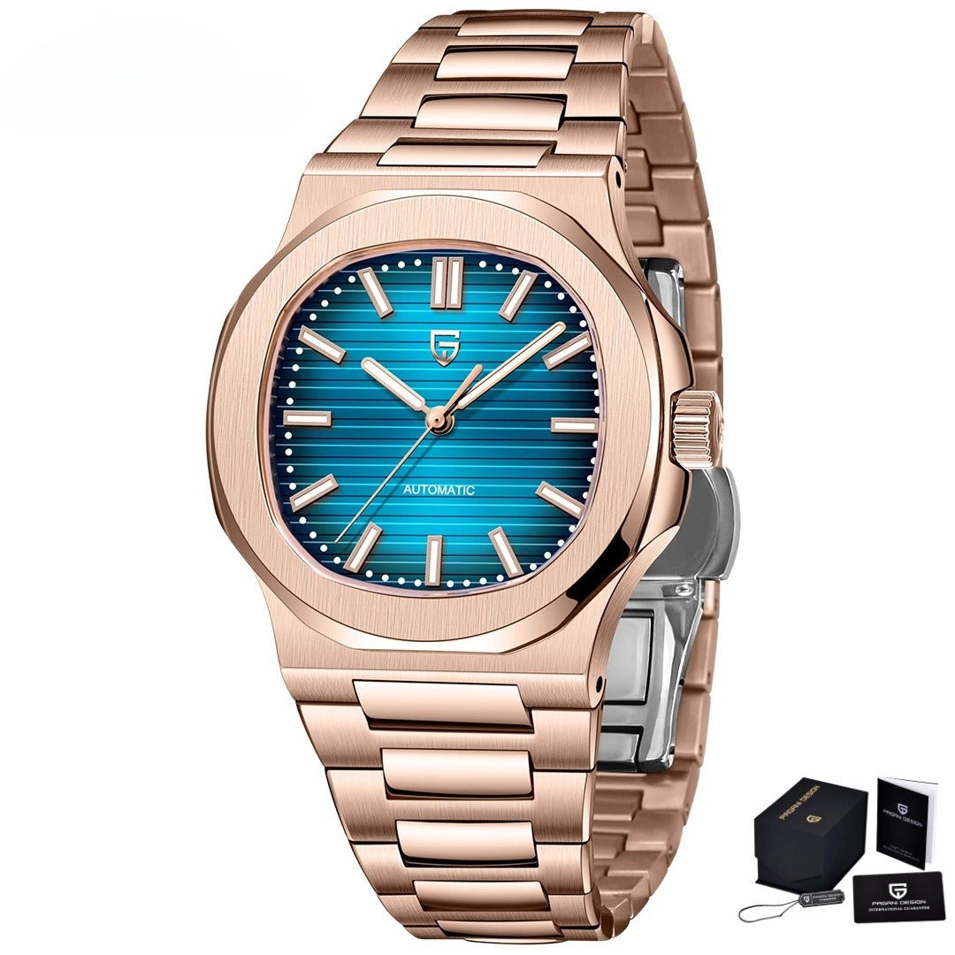 Montre - bracelet automatique étanche pour homme en acier inoxydable forme tonneau - IVOIRART.COM