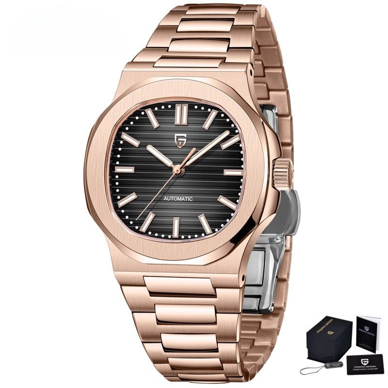 Montre - bracelet automatique étanche pour homme en acier inoxydable forme tonneau - IVOIRART.COM