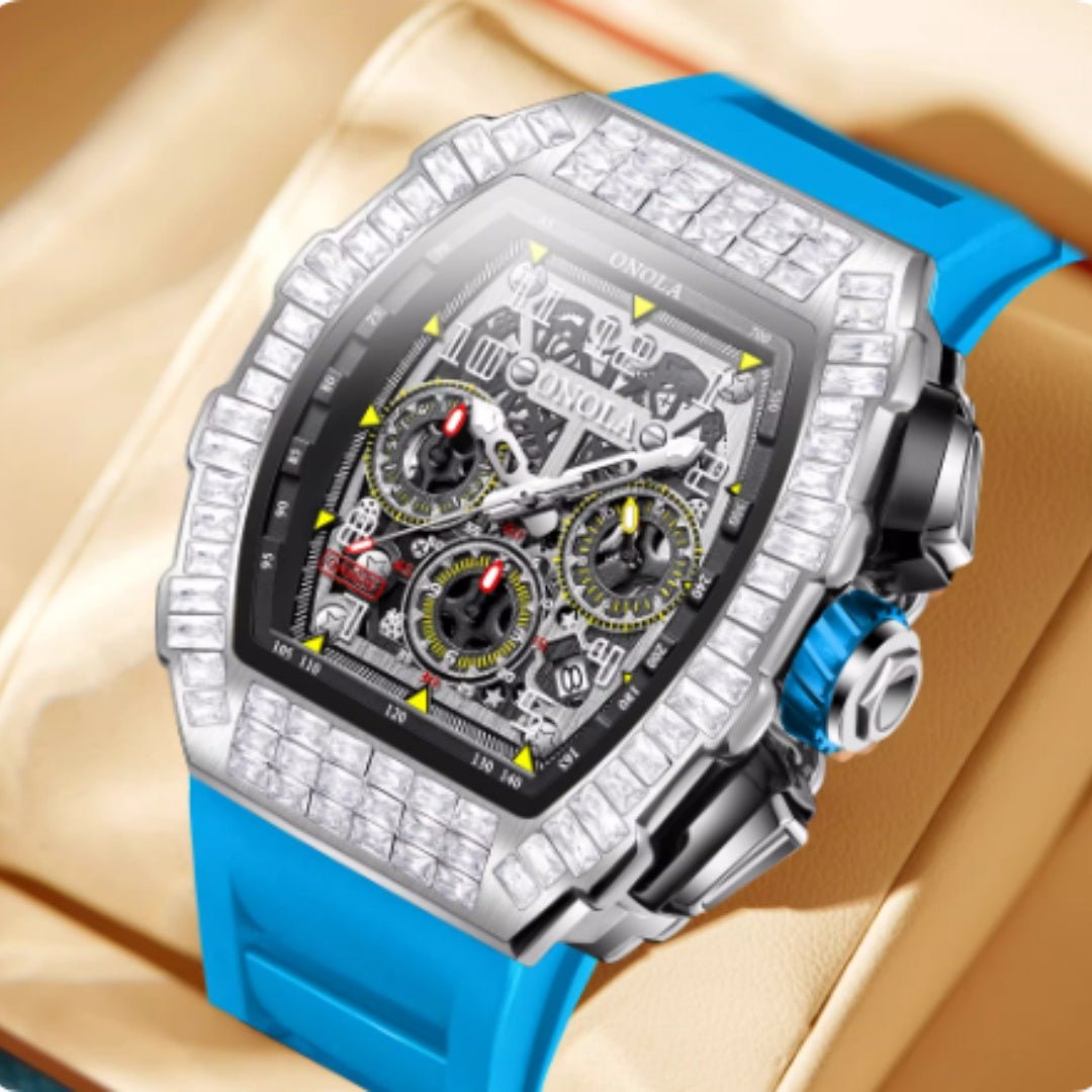 Montre Carrée de Luxe pour Homme avec Diamants et Motif Étoilé - IVOIRART.COM